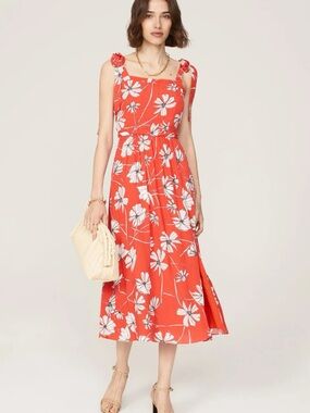 Jason Wu Collection Red/Orange Floral Tie Strap Midi Dress Size 4